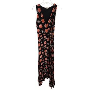 Miami Francescas Black Floral Poppy Wrap Maxi Dress Small DA7145-DQV